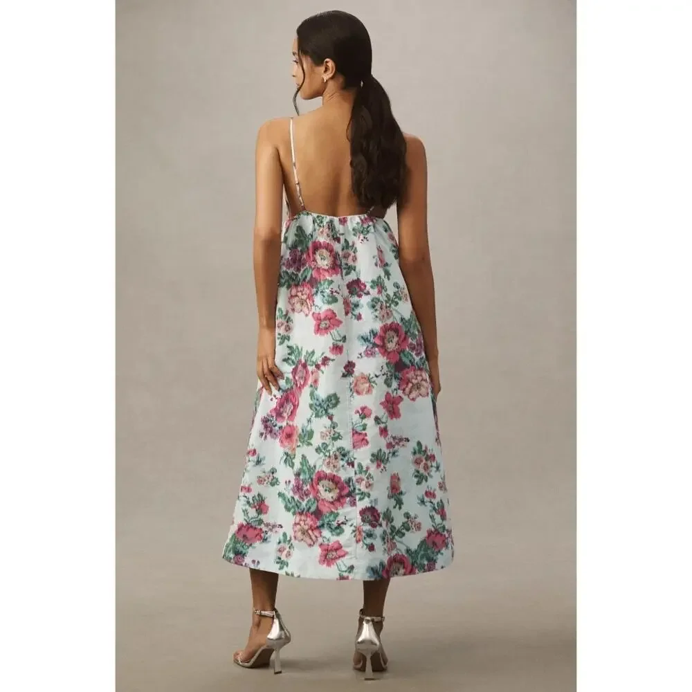 NWT ANTHROPOLOGIE BHLDN Sophia Apron-Top Jacquard Midi Dress $248 LARGE Teal - Picture 3 of 4